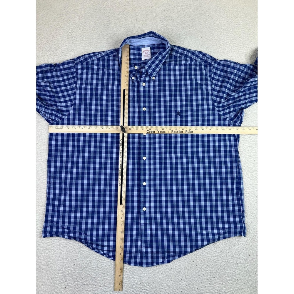 Brooks Brothers Shirt Mens 2XL Blue Plaid 346 Button Down Cotton Golden Fleece - Picture 8 of 9